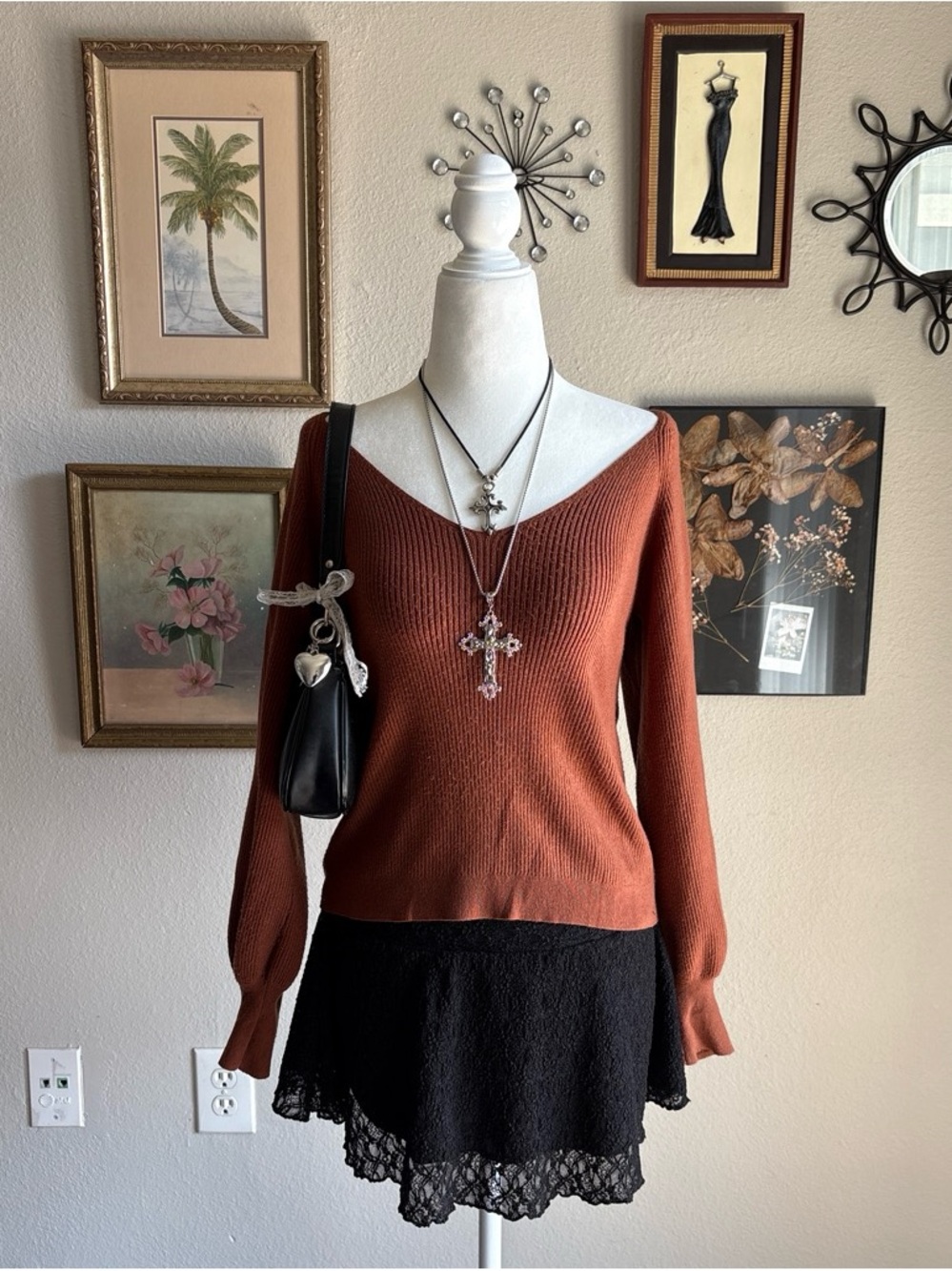 Abercrombie & Fitch Rust V-Neck Lightweight Sweater